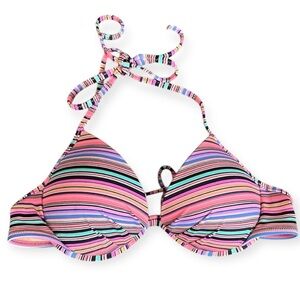 VICTORIA'S SECRET Striped Halter Bikini Swim Push-Up Top women’s 34B vacation